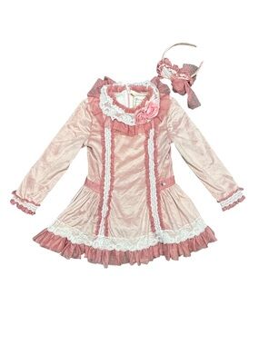 Pettigirl - Girls Dusty Pink Lace Ruffle Party Dress with Matching Headband